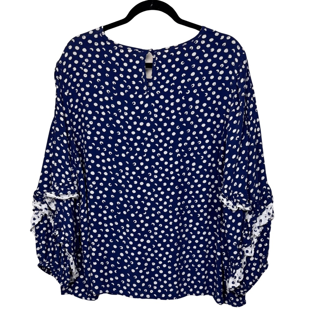 Soft Surroundings Blouse Womens 1X Polka Dot Pleated Ruffle Peasant Boho Cottage - Picture 2 of 8